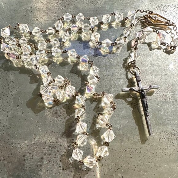 Vintage Glass Aurora Borealis Bead Rosary - Picture 1 of 4